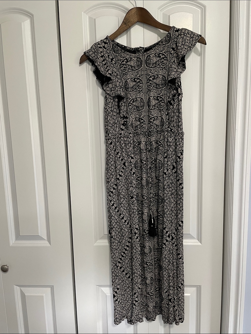 Black & White  Lucky Brand  Maxi Dress with Tassel Tie